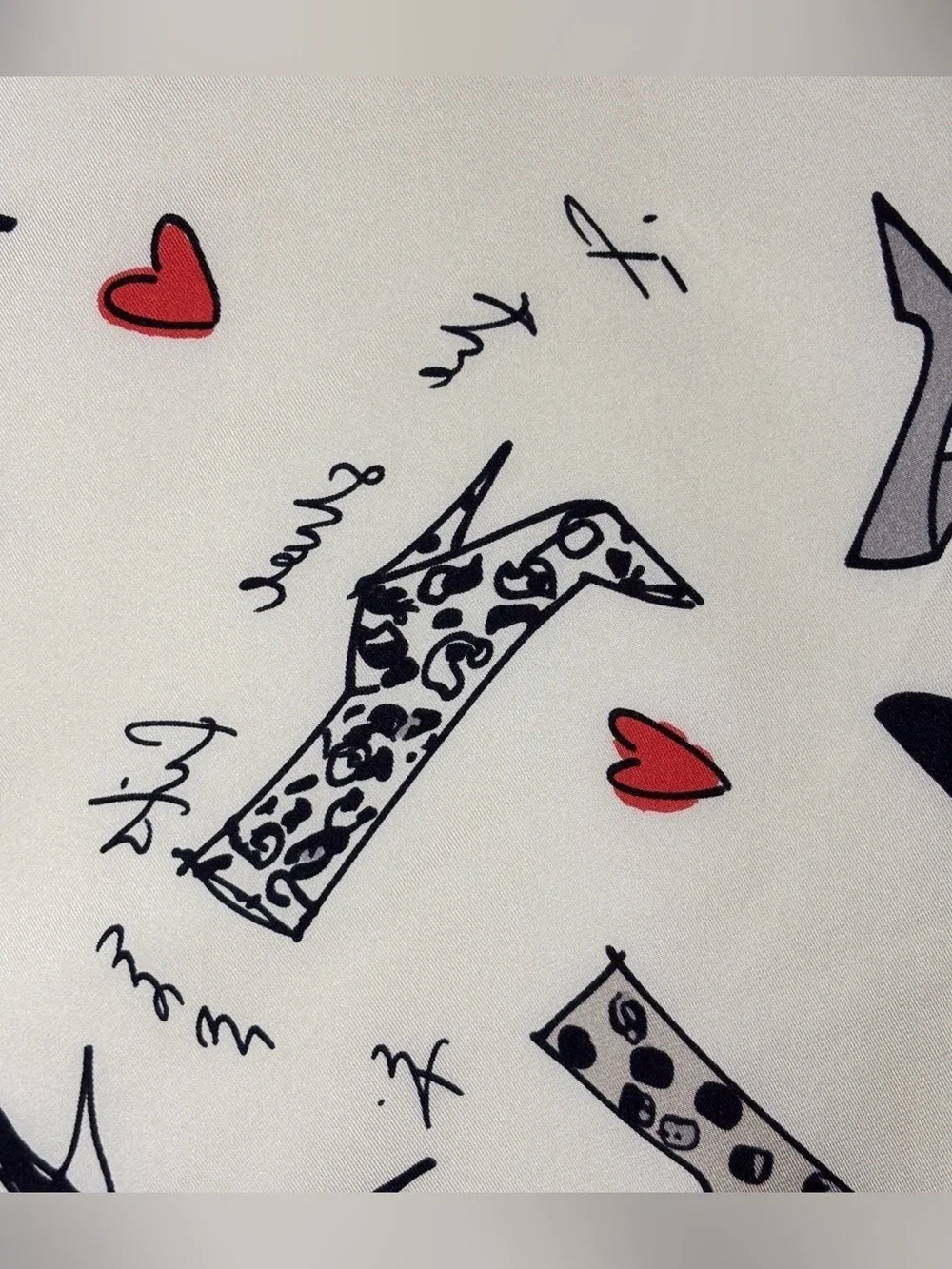 NEW Ann Taylor Shoe Print Silky Satin Square Scarf Black White Red Hearts NWT